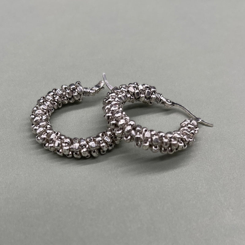 Hoop earrings mini silver beads