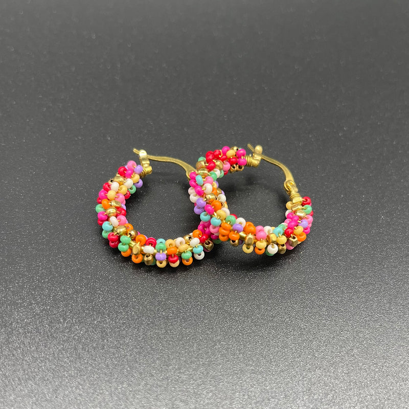 Hoop earrings mini multicolour beads