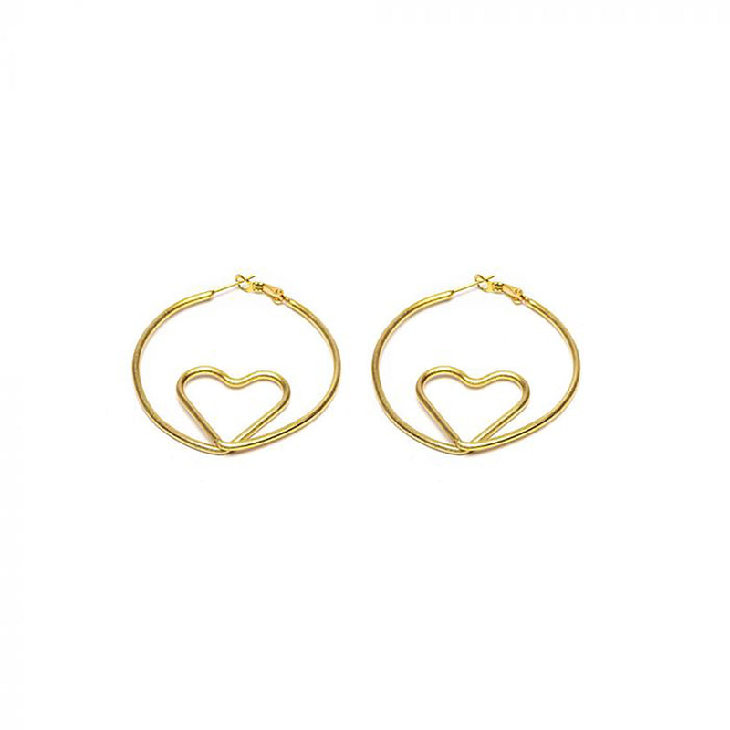 Nickel Earrings heart inside circle gold plated