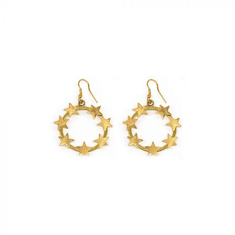 Nickel Earrings circle with stars gold plated